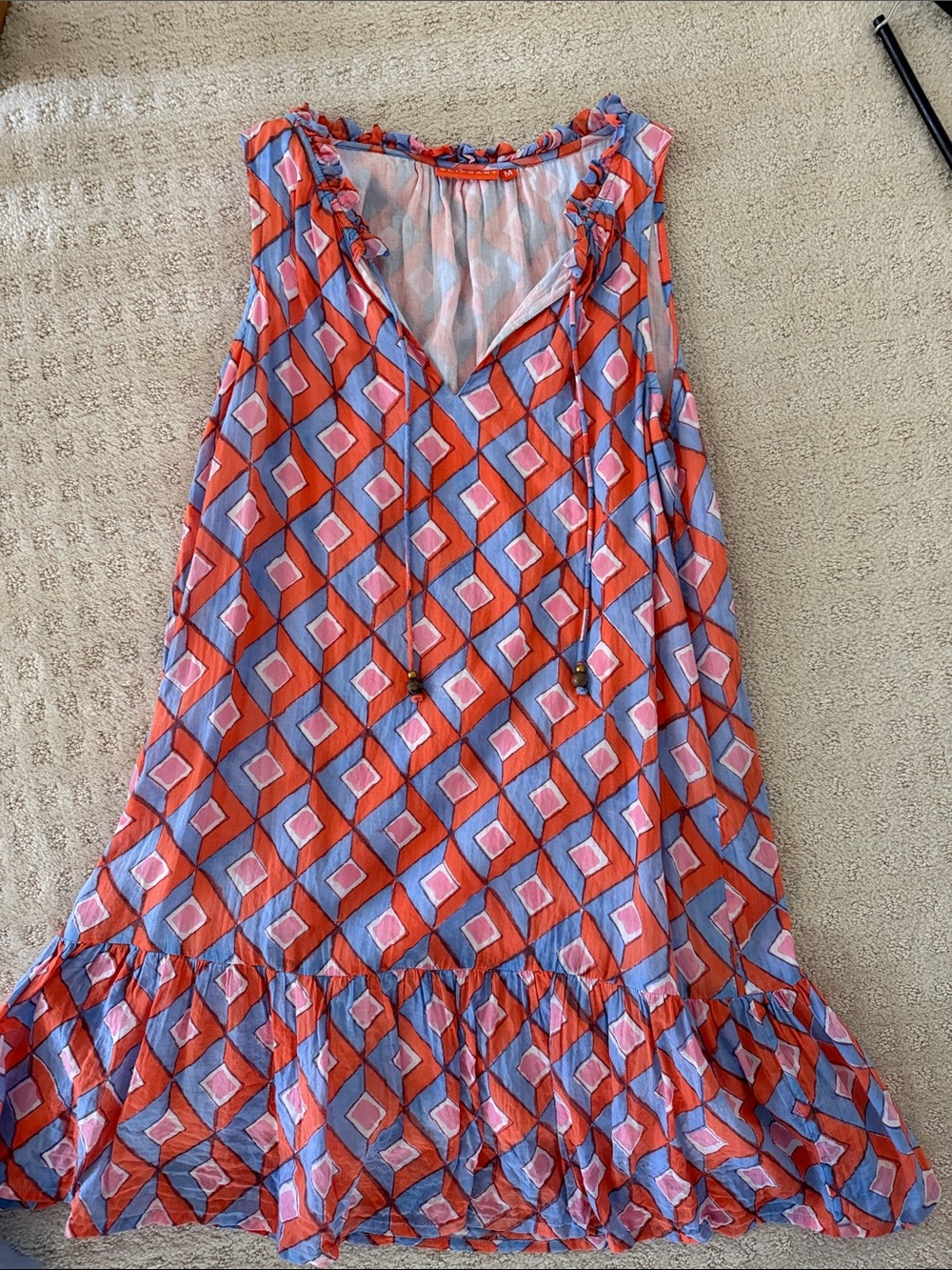 Oliphant mini tank Geometric Print Summer Dress in Coral and Blue - Picture 3 of 7